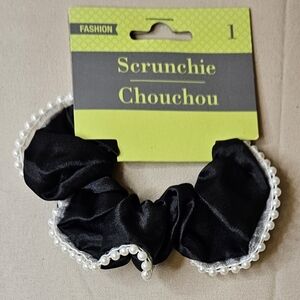2/$5 Satin Scrunchie with Faux Pearl Trim NWT